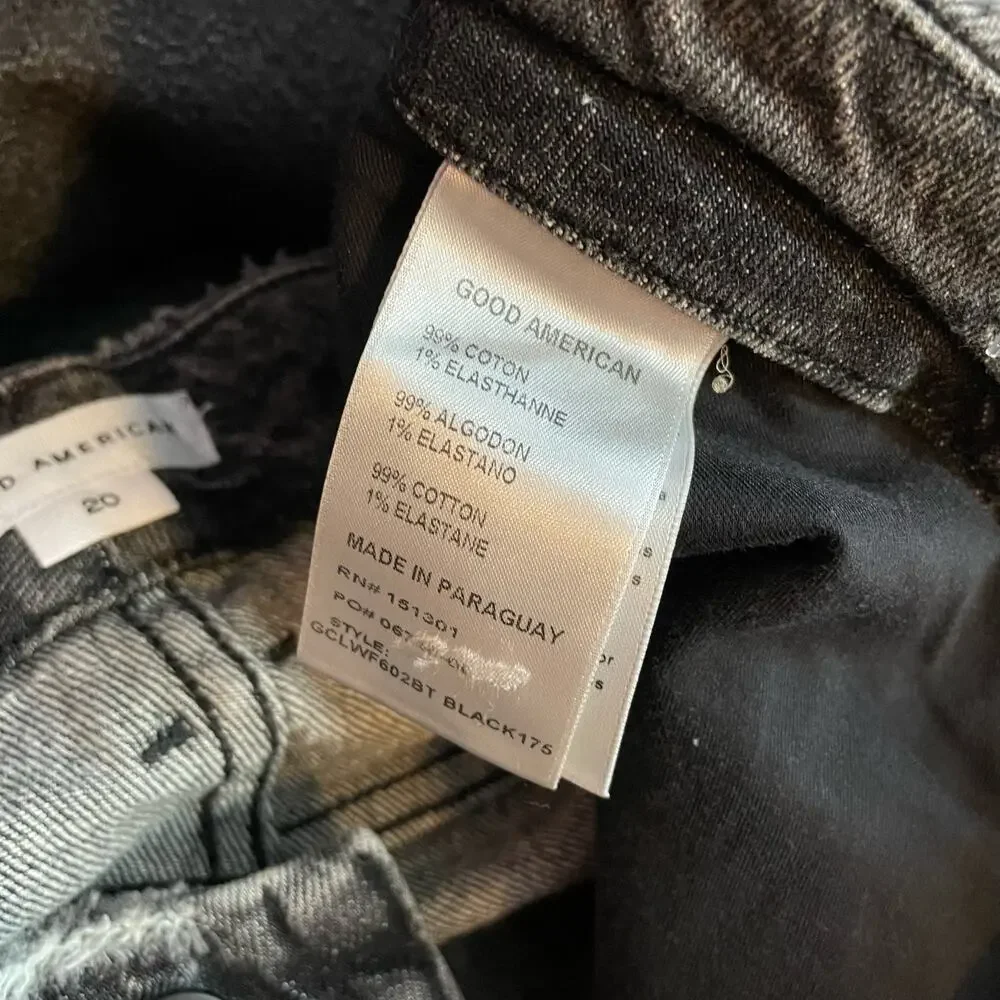 Good American Good Classic Low Waist Fray Black Gray Ankle Jeans womens 20 new - Picture 14 of 16
